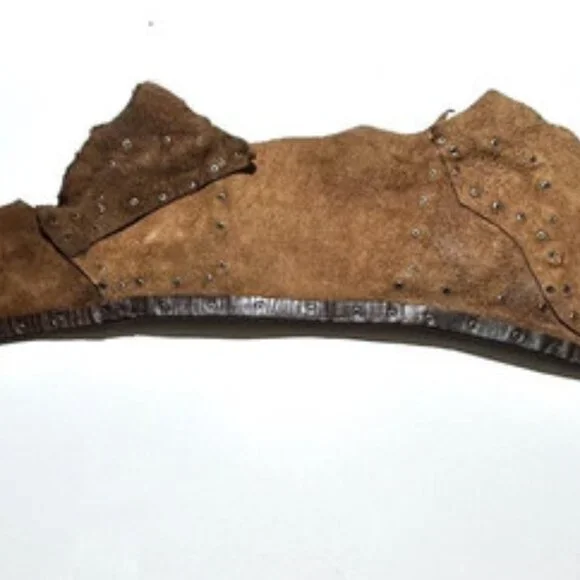 Brown Leather Small Saddle Bag Western Hip Bag Patchwork Riveted Belt Medium - Picture 6 of 10